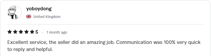 Client review: five stars, excellent service, amazing job, quick and helpful communication