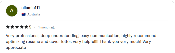 Client review: five stars, very professional, deep understanding, easy communication, highly recommend